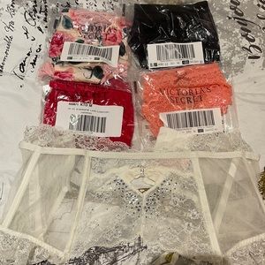 4 NWT Victoria Secret panties M size + worn garter
